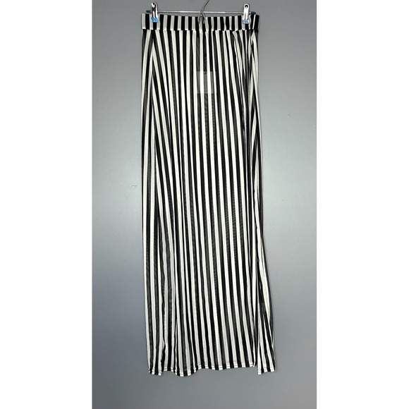 Missguided Dresses & Skirts - Missguided Skirt Size 12 Black White Stripe Sheer Mesh Maxi Festival Beach Party